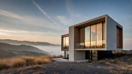AI-Generated Image of Minimalistic Modern House in the nature. 