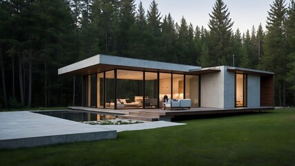 AI-Generated Image of Minimalistic Modern House in the nature. 