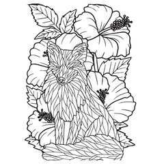 Animals In Flowers Coloring Book For Adult. Large Print unique vector design.