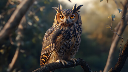 Wise Owl Perched on a Branch