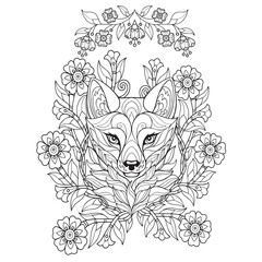 Animals In Flowers Coloring Book For Adult. Large Print unique vector design.