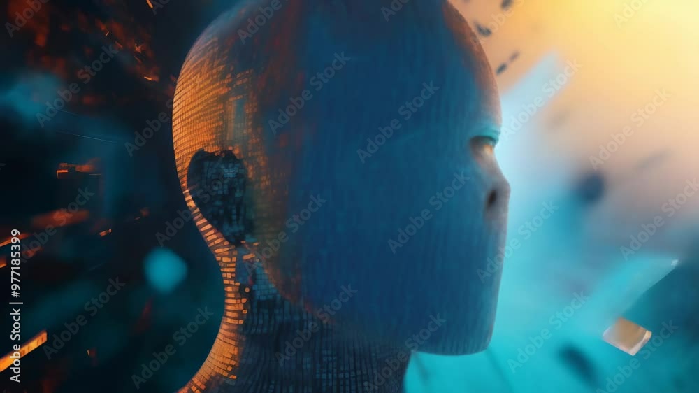 Aufkleber abstract human head interface with circuit patterns, symbolizing ai and cybersecurity innovations, s