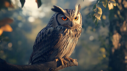 Wise Owl Perched on a Branch