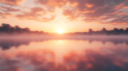 Naklejka premium Serene Sunrise Over Tranquil Lake