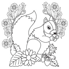 Animals In Flowers Coloring Book For Adult. Large Print unique vector design.