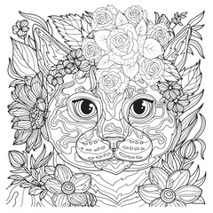 Animals In Flowers Coloring Book For Adult. Large Print unique vector design.