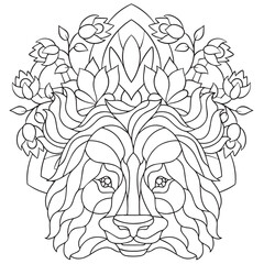 Animals In Flowers Coloring Book For Adult. Large Print unique vector design.
