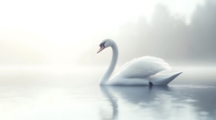 Obraz premium Graceful Swan Gliding Across a Calm Lake