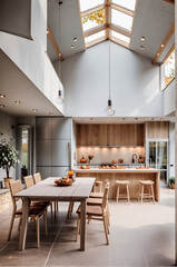 Modern Kitchen and Dining Area with Minimalist Design and Autumn Decor