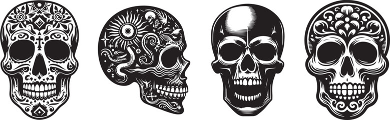 Skull Silhouette Illustration Vector Style White Background.