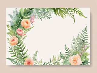 A blank wedding invitation adorned with a watercolor floral frame