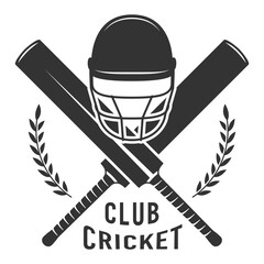 Cricket Club Logo With Crossed Cricket Bats, a Helmet and Laurels