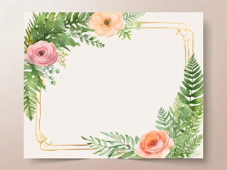 A blank wedding invitation adorned with a watercolor floral frame