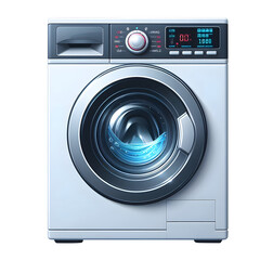 washing machine with display 3d design illustration front view isolated on transparent background