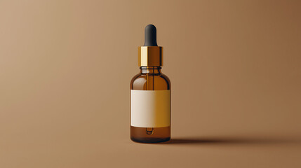 glass bottle mockup with gold foil label and dropper, ideal for premium or high-end product presentations

