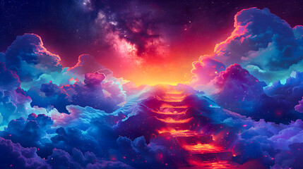 Abstract digital art meditation enlightenment pathway to god heaven background, illustration design, mindful and spiritual concept