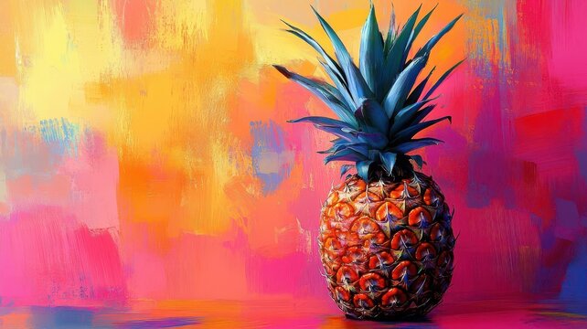 Digital art style pineapple with crisp lines and vibrant, engaging colors, creating a modern, eye-catching effect.