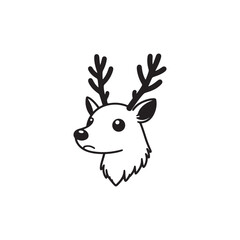 Festive Reindeer Outline Vector - Isolated on White Background.