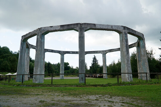 Round concrete structure called "Mucholapka" (fly catcher) built by Nazi Germany in Ludwikowice Klodzkie, Poland