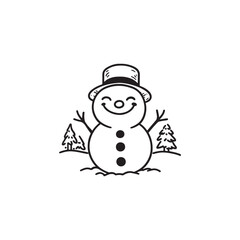 Snowman in Scarf and Hat - Isolated Vector Illustration, Flat Design.
