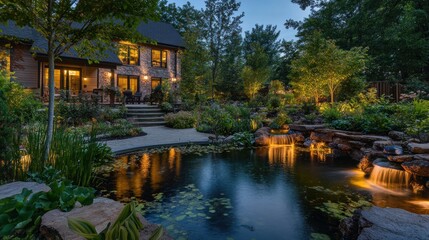 Evening Serenity in a Landscaped Backyard