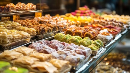 Fototapeta premium Baklava, a Turkish delicacy, and showcases