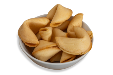 Close-up, bowl of fortune cookies isolated on transparent background