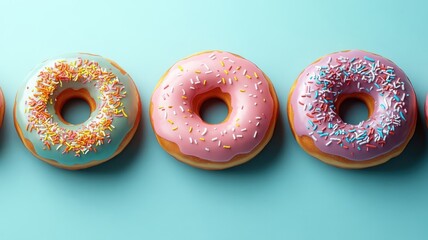 Flat design style donuts with minimalistic shapes and clean lines.