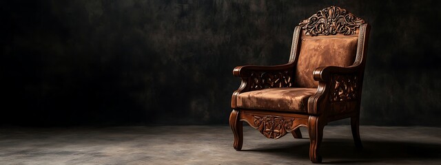 Ornate Wooden Armchair with Carved Detailing