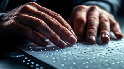 Human hands reading braille. World Braille Day. World day of the blind, education day. International Day of the Blind. World Disability day