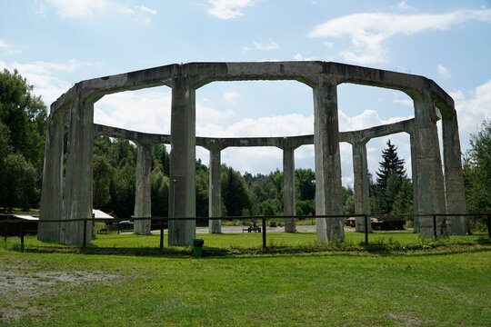 Round concrete structure called "Mucholapka" (fly catcher) built by Nazi Germany in Ludwikowice Klodzkie, Poland