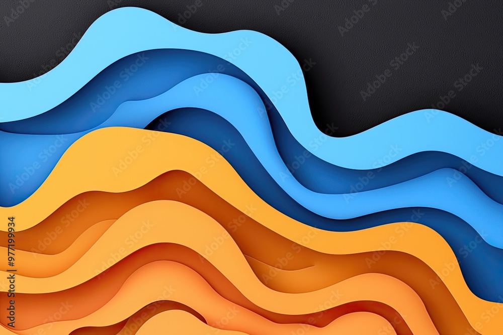 Canvas Prints vibrant abstract waves in blue and orange against a black background, creating a dynamic and visuall