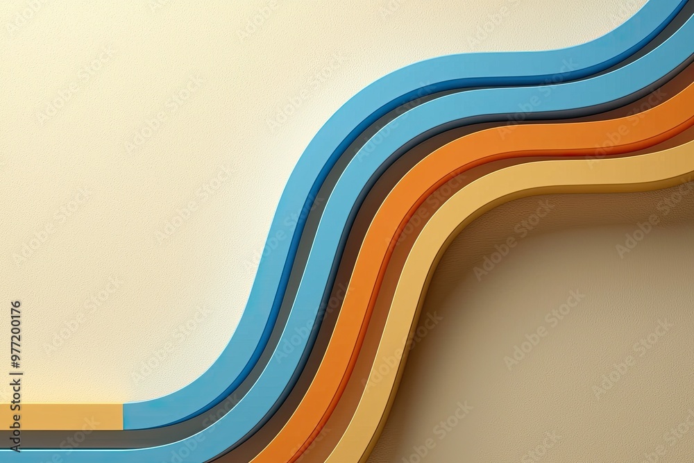 Sticker colorful curved lines on a minimalist background, creating an abstract design perfect for modern dec