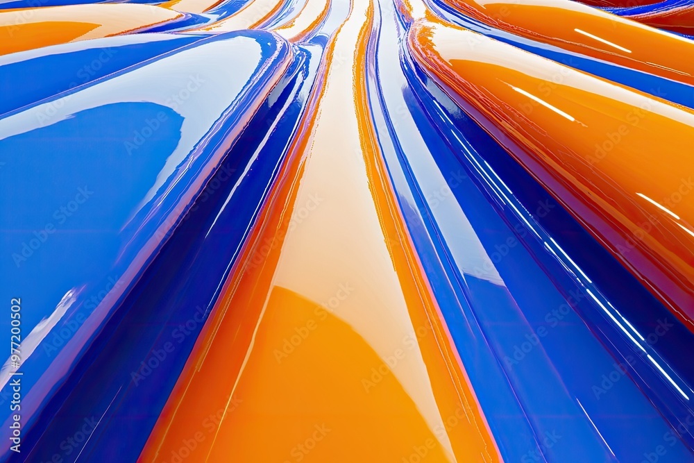Wall mural a vibrant abstract composition featuring smooth waves of orange and blue colors, creating a dynamic 