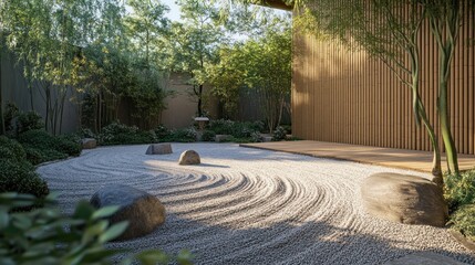 Serene Zen Garden with Rock Formations and Gravel