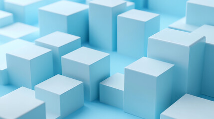 Obraz premium “Abstract geometric blocks arranged on a blue background, rendered in 3D. A minimalist and modern composition ideal for design projects or presentations.”