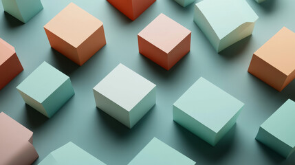 “Abstract geometric blocks arranged on a blue background, rendered in 3D. A minimalist and modern composition ideal for design projects or presentations.”