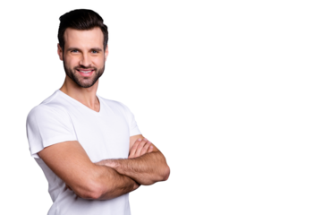 Portrait of nice lovely person people entrepreneur feel content toothy ready work solve decisions he his wear light-colored clothing isolated grey background