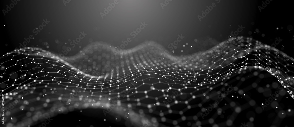 Poster Internet technology network. Abstract black and white background. Large amount of data. 3d rendering.