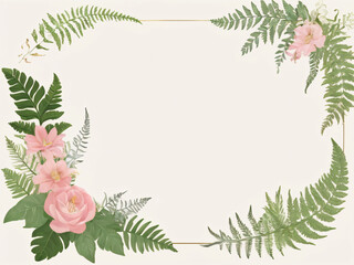 A blank wedding invitation adorned with a watercolor floral frame