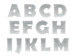 Iced Alphabet. Isolated on white. Photos of frozen letters A-M. PNG