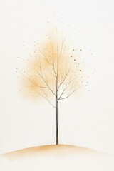Obraz premium watercolor minimalist tree standing alone on a hill, with soft colors and subtle details.