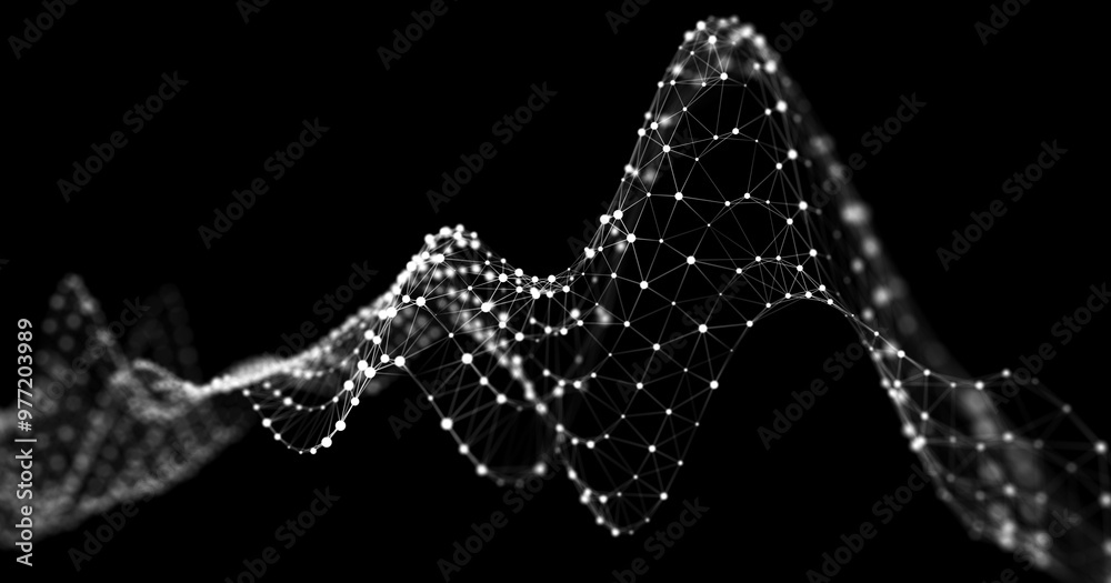 Poster Internet technology network. Abstract black and white background. Large amount of data. 3d rendering.