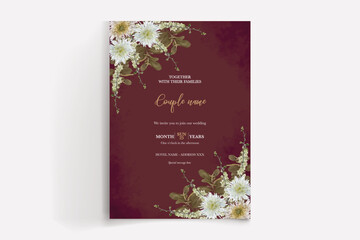 WEDDING INVITATION FRAME WITH FLOWER DECORATIONS WITH FRESH LEAVES
