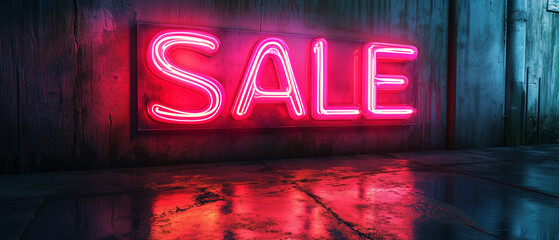 red illuminated sign with the word "sale" for special offers, written in big neonlight letters