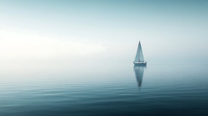 Serene Sailboat in Calm Bay: Minimalist Nautical Photography in High-Definition Wallpaper