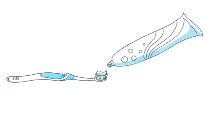 歯ブラシに歯磨きを付けているイラスト