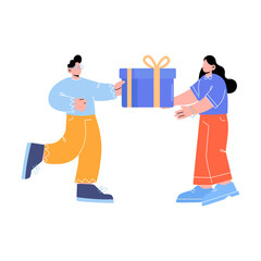 The boy gives a gift to the girl illustration