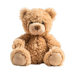 Obraz premium Classic brown teddy bear with fluffy fur sitting on a white background