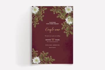WEDDING INVITATION FRAME WITH FLOWER DECORATIONS WITH FRESH LEAVES